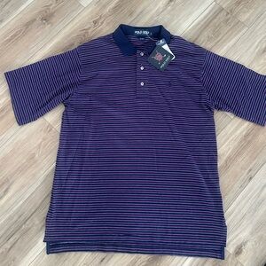 Ralph Lauren Men's Purple and Navy Striped Polo Shirt NWT Size Large